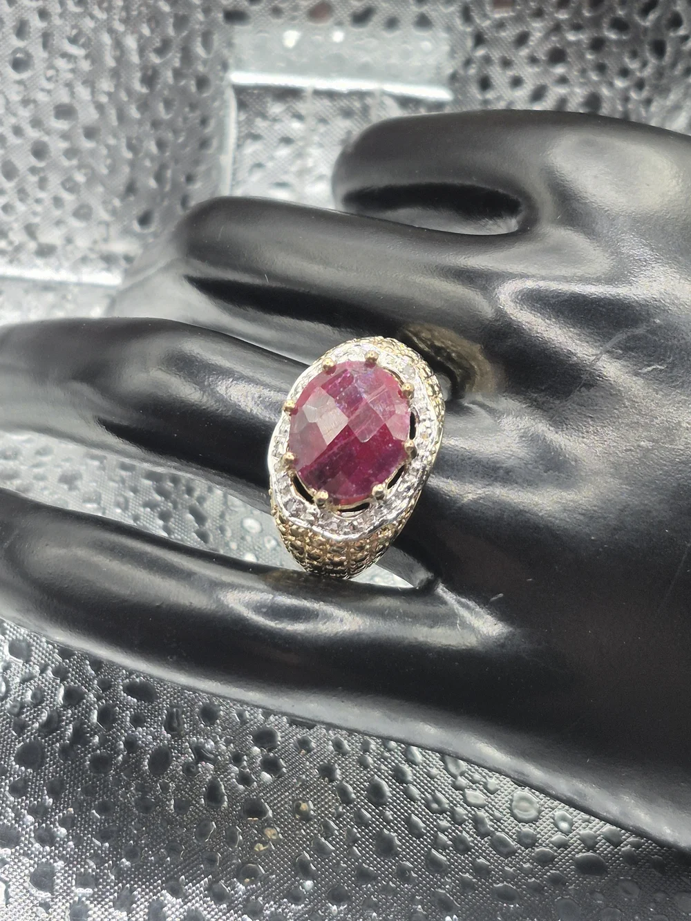 Genuine Large Red Ruby And Dianond Ring